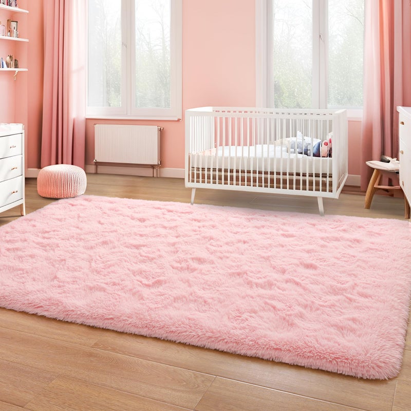 Foxmas Large Area Rugs for Living Room Bedroom 5x8 Feet, Fluffy Kids Room Plush Shaggy Nursery Rug Furry Throw Carpets for Boys Girls, College Dorm Fuzzy Rugs Home Decorate Rug, Pink - Image 5